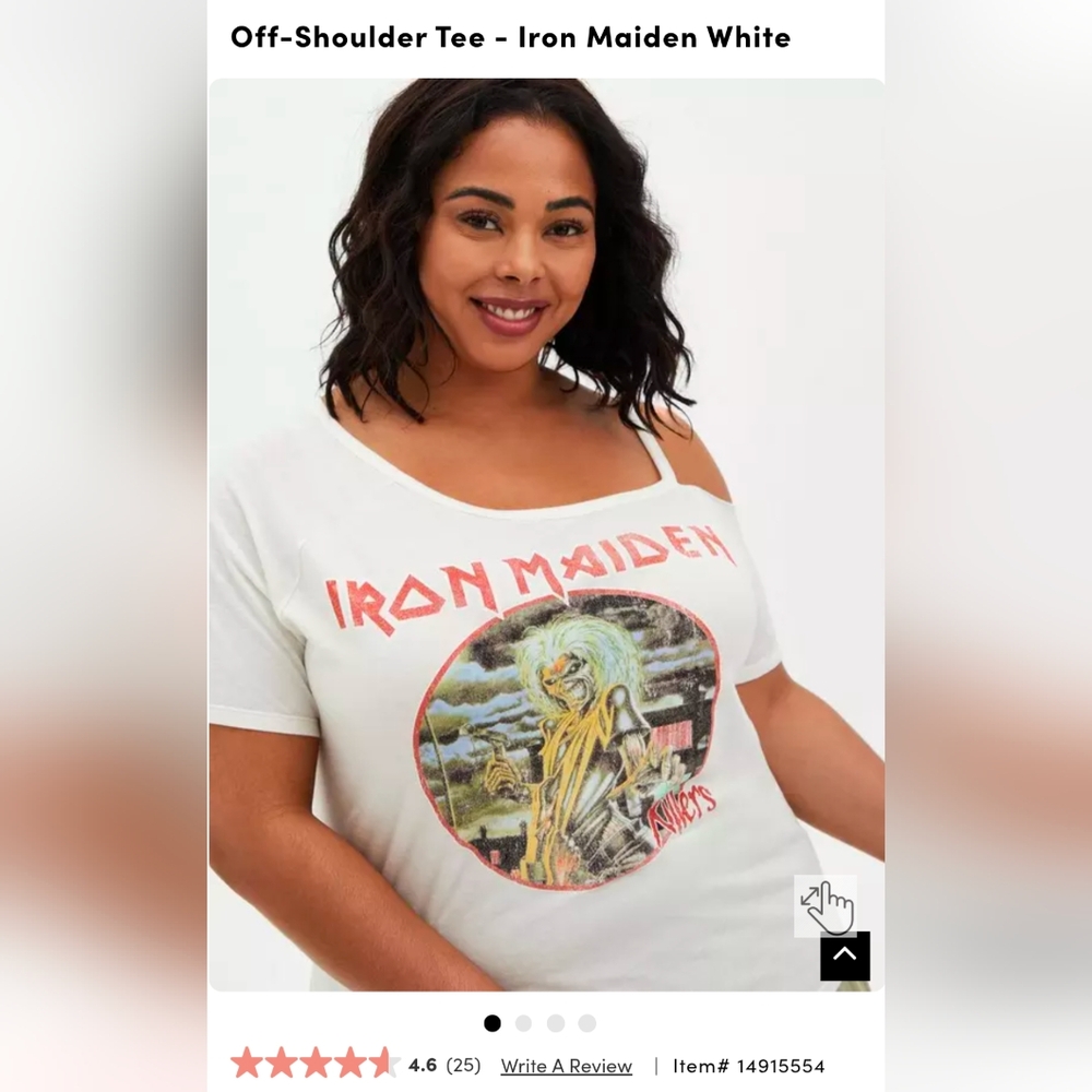 Torrid Off Shoulder Tee Iron Maiden White